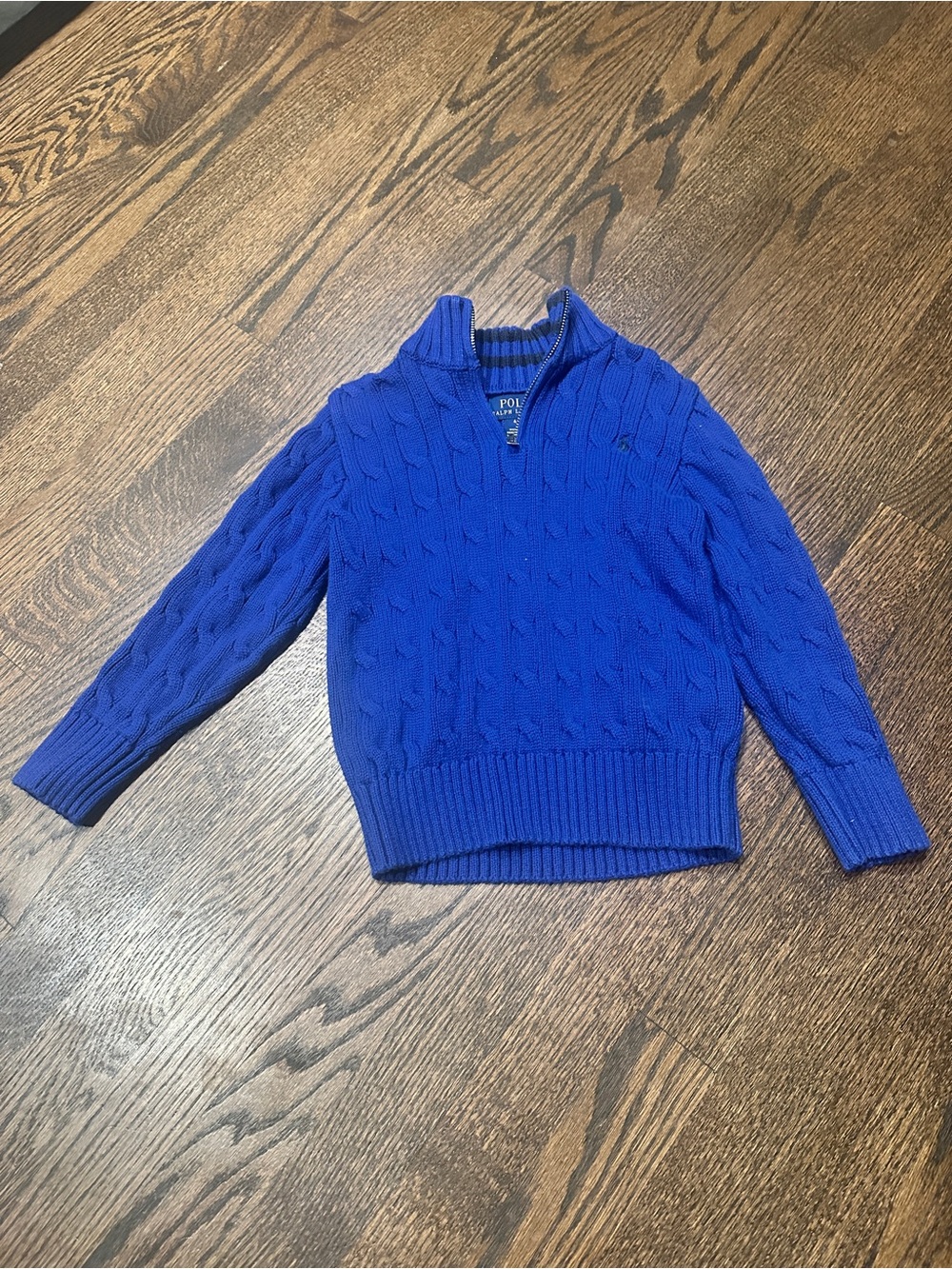 Polo by Ralph Lauren Boys Blue Cable Quarter-Zip Sweater
